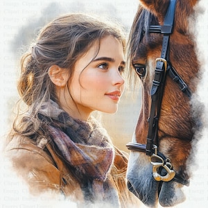 Mädchen & Pferd Clipart | 5 hochwertige JPGs | Sofortiger digitaler Download | Kartengestaltung | Niedliche Tier Clipart | Digitales Papiermodell | Clip-Kunst