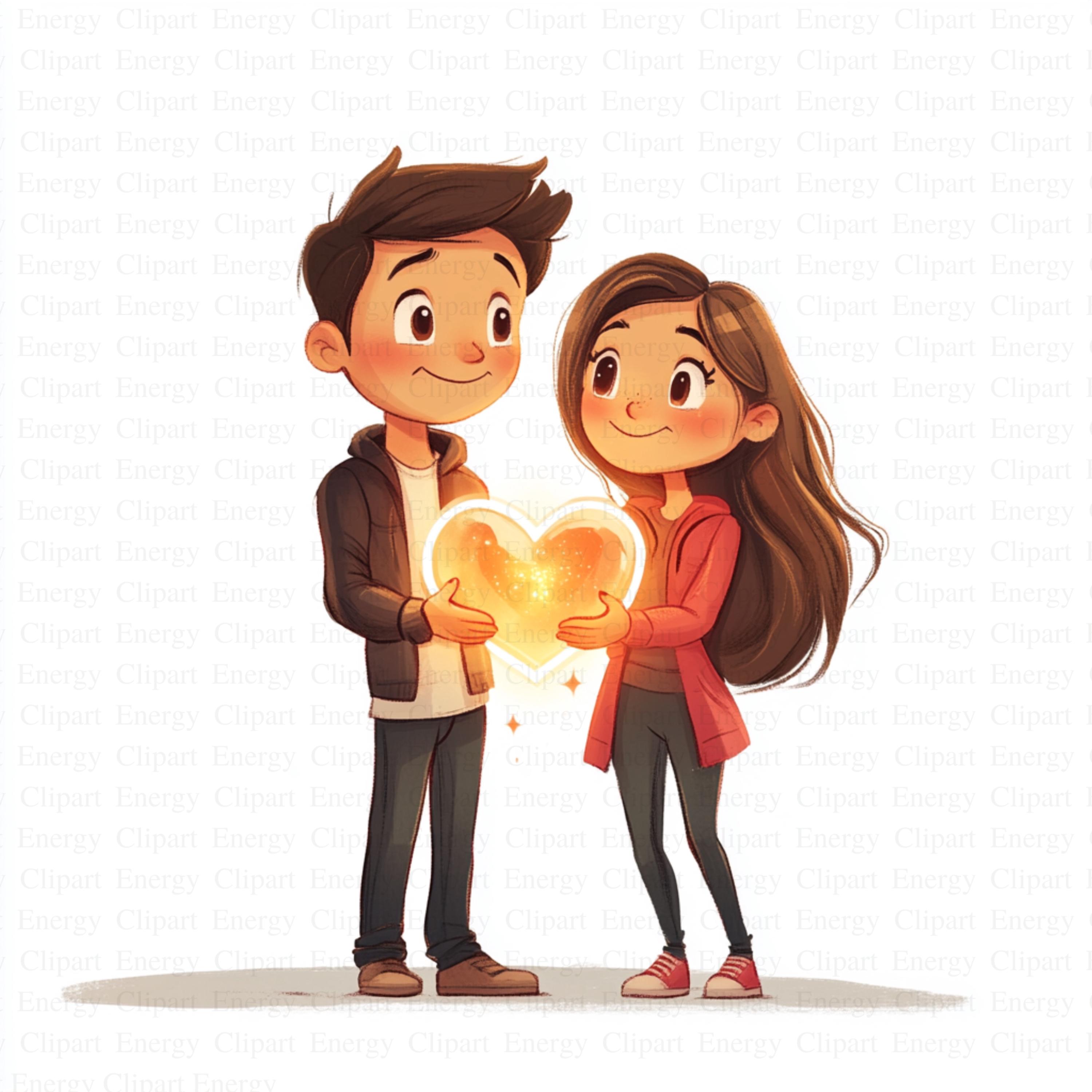 Cute Young Couple Vector Clipart | 5 High Quality JPG's | Digital Download | Romantic Love Story | Valentine Character Design | Mixed Media