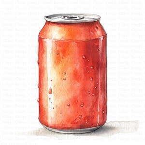 Watercolor Soda Can Clipart | 5 High Quality JPG&#39;s | Digital Download | Beverage Illustration | Soda Drink Art | Printable Design | Clipart