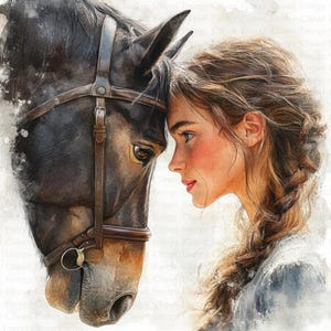 Clipart de niña y caballo / 5 archivos JPG de alta calidad / Descarga digital instantánea / Manualidades de papel digitales / Clip Art / Fabricación de tarjetas / Clipart de animales lindos