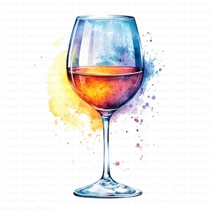 Wine Glass Clipart | 5 High Quality JPG&#39;s | Digital Download | Wine Art | Glassware Illustration | Printable Art | Watercolor Clipart