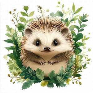 Ouriço fofo em clipart verde | 5 JPGs de alta qualidade | Download digital | Clipart de aquarela para impressão | Artesanato em papel | Diários de lixo