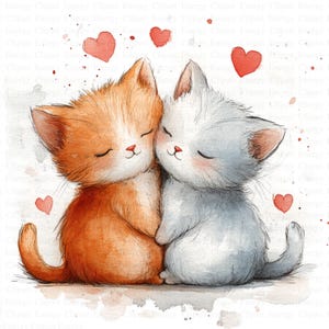 Clipart de amor de gatito / 5 archivos JPG de alta calidad / Descarga digital / Arte de mascotas / Corazón de gatito / Diseño de San Valentín / Clipart de gato / Manualidades digitales