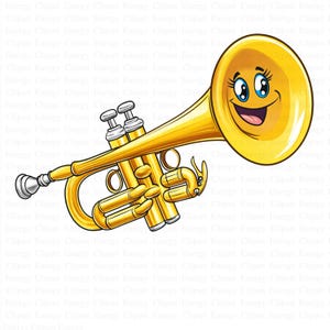 Clipart trompette | 5 fichiers JPG de haute qualité | Téléchargement numérique | Instrument de musique en cuivre | Oeuvre d'art pour cor de jazz | Illustration de la classe de musique