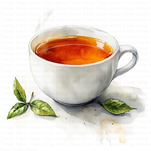 Aquarelle tasse de thé des cliparts | 5 fichiers JPG de haute qualité | Téléchargement numérique | Art de l'heure du thé | Illustration de café | Clipart millésime | Café
