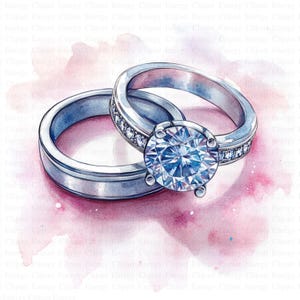 Clipart di fedi nuziali ad acquerello / 5 JPG di alta qualità / Download digitale / Clipart di anelli / Clipart di matrimonio / Design stampabile / Clipart