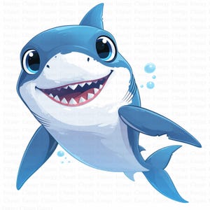 Clipart squalo / 5 JPG di alta qualità / Download digitale / Arte della fauna selvatica dell'oceano / Design subacqueo / Artigianato digitale / Clipart acquerello