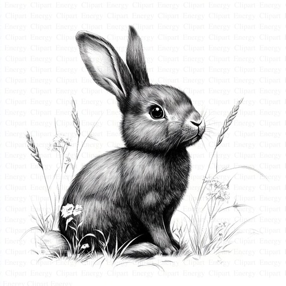 Bunny Black Ink Clipart High Quality Jpgs Digital Download