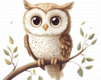 Owl Clipart | 5 High Quality JPG's | Digital Download | Whimsical Bird | Nocturnal Animal Art | Digital Prints | Scrapbook Images