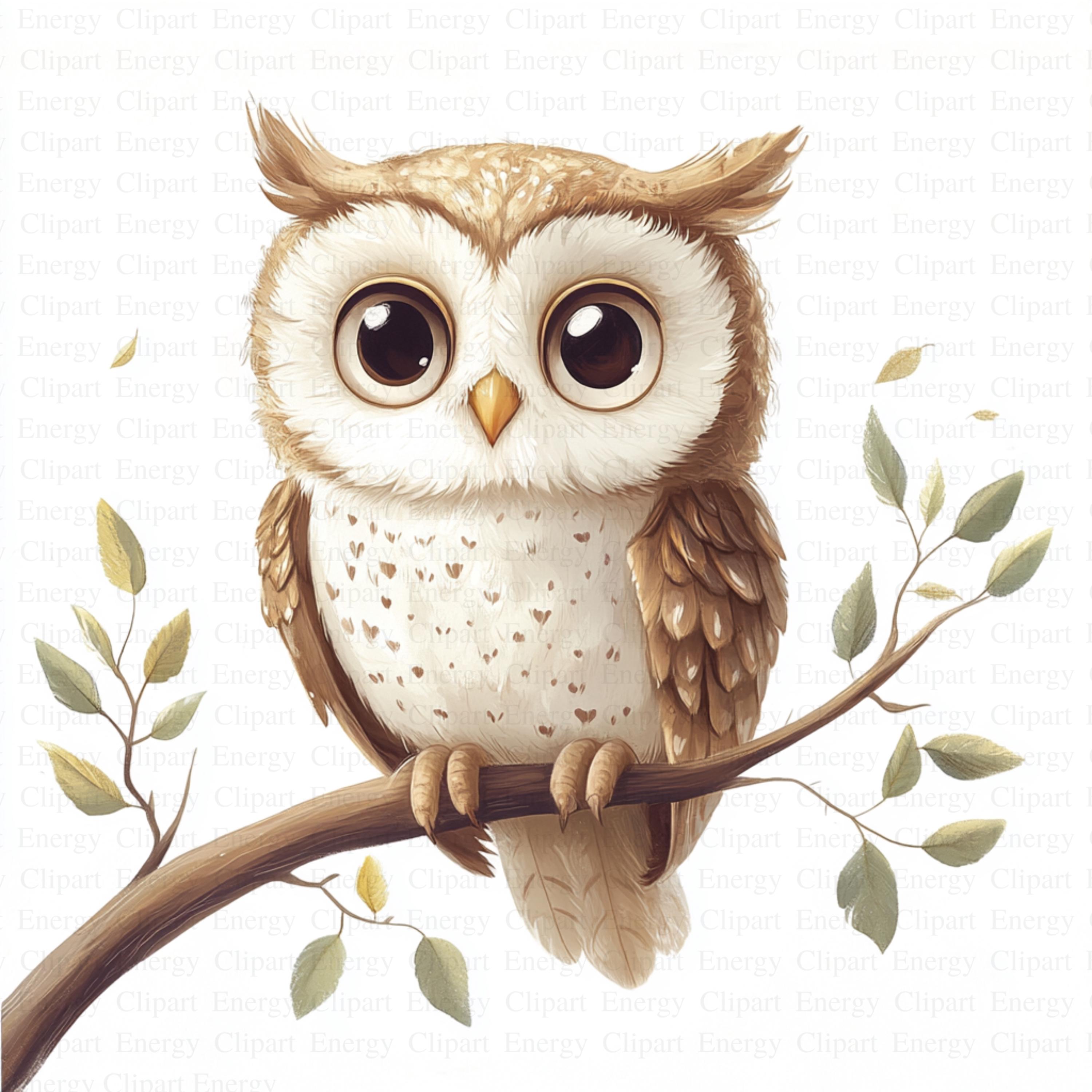 Owl Clipart | 5 High Quality JPG's | Digital Download | Whimsical Bird | Nocturnal Animal Art |