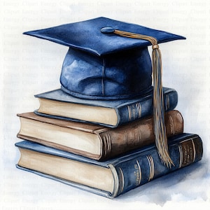 Graduierung Hut auf Bücher Clipart | 5 hochwertige JPGs | Digitaler Download | Akademisches Clipart-Paket | Abschlusskunst | Scrapbook-Bilder