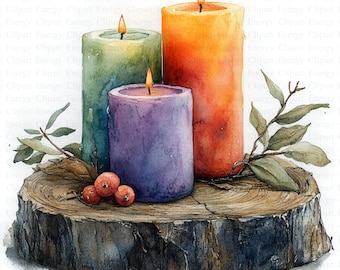 Rustic Candles Clipart | 5 High Quality JPGs | Digital Download | Candle Clipart | Printable Watercolor Clipart | Paper Craft | Scrapbooking