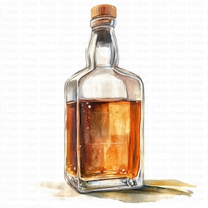 Whisky Bottle Clipart / 5 JPG di alta qualità / Download digitale / Arte alcolica / Bottiglia di whisky ad acquerello / Immagini clipart / Artigianato di carta