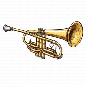 Clipart trompette | 5 fichiers JPG de haute qualité | Téléchargement numérique | Instrument de musique en cuivre | Oeuvre d'art pour cor de jazz | Illustration de la classe de musique