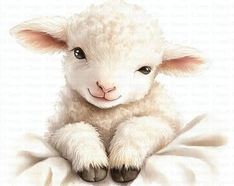 Schattige lamsclips | 5 JPG's van hoge kwaliteit | Digitale download | Aquarel schapen clipart | Afdrukbare aquarel clipart | Papierkunst | Kunst: