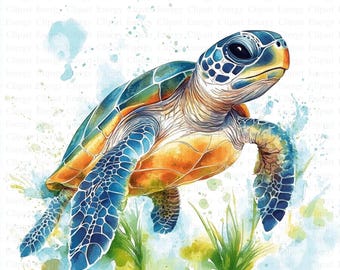 Watercolor Turtle Clipart | 5 High Quality JPGs | Digital Download | Marine Turtle | Printable Watercolor Clipart | Paper Craft | Wall Art