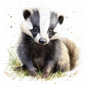 Badger Clipart | 5 High Quality JPG&#39;s | Digital Download | Forest Animal Artwork | Whimsical Wildlife Clipart | Printable Cliparts