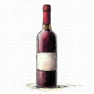 Wine Bottle Clipart | 5 High Quality JPG&#39;s | Digital Download | Wine Art | Glassware Illustration | Printable Design | Paper Craft