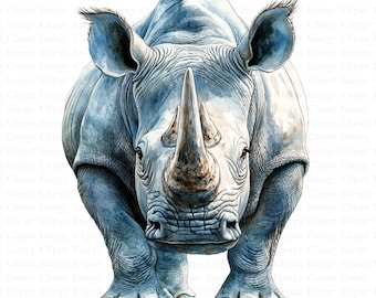 Rhino Clipart | 5 High Quality JPG's | Digital Download | Wildlife Art | Animal Illustration | Rhino Art | Safari Clipart | Printable Art