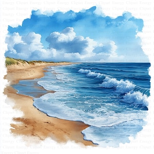 Coastal Beach Ocean Watercolor Clip Art | 5 High Quality JPGs | Digital Download | Sublimation Graphics | Commercial Use | Scrapbooking