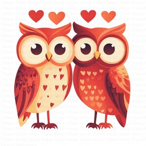 Watercolor Cute Owl Clipart | 5 High Quality JPG&#39;s | Digital Download | Adorable Bird | Valentine Owl Illustration | Love Wildlife Design