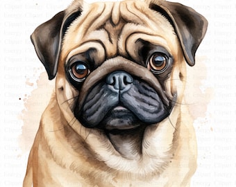 Pug Clipart | 5 High Quality JPG's | Digital Download | Dog Lover Clipart | Pet Illustration | Clipart Picture | Printable Artwork | Clipart