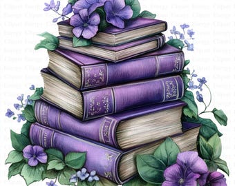 Stack of Purple Books Clipart | 5 High Quality Jpg's | Digital