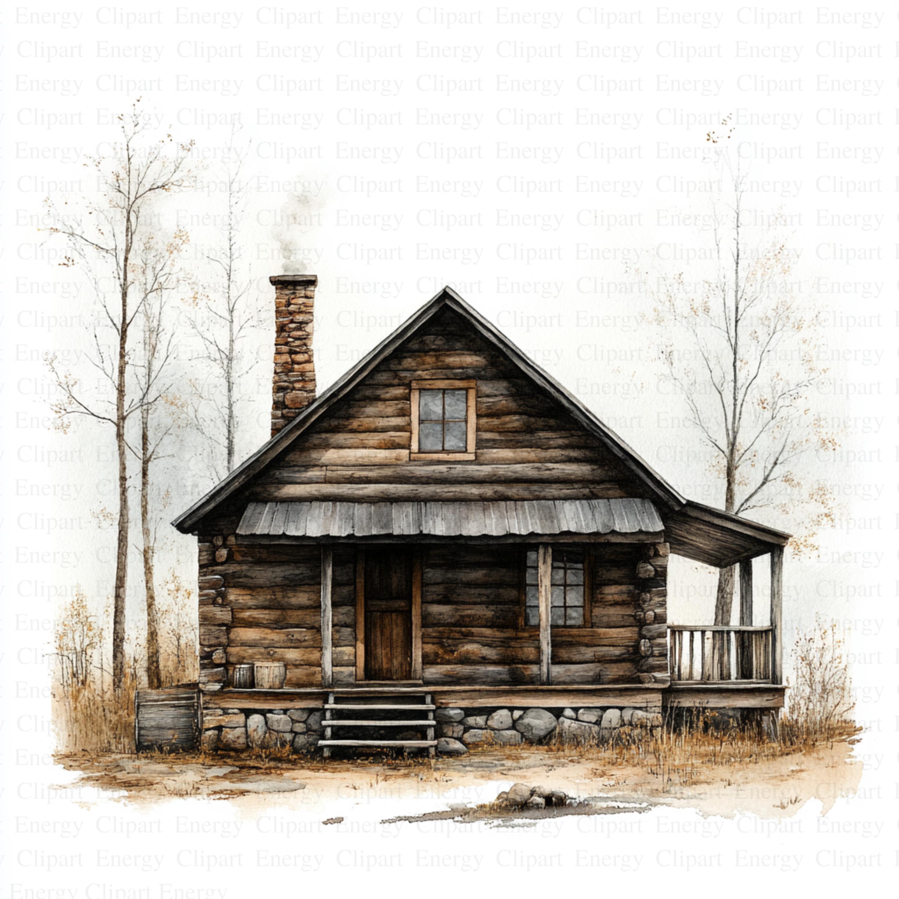 Rustic Cabin Clipart | 5 High Quality JPG's | Digital Download | Woodland Art | Digital Prints | Paper Craft | Scrapbook Images | Clipart