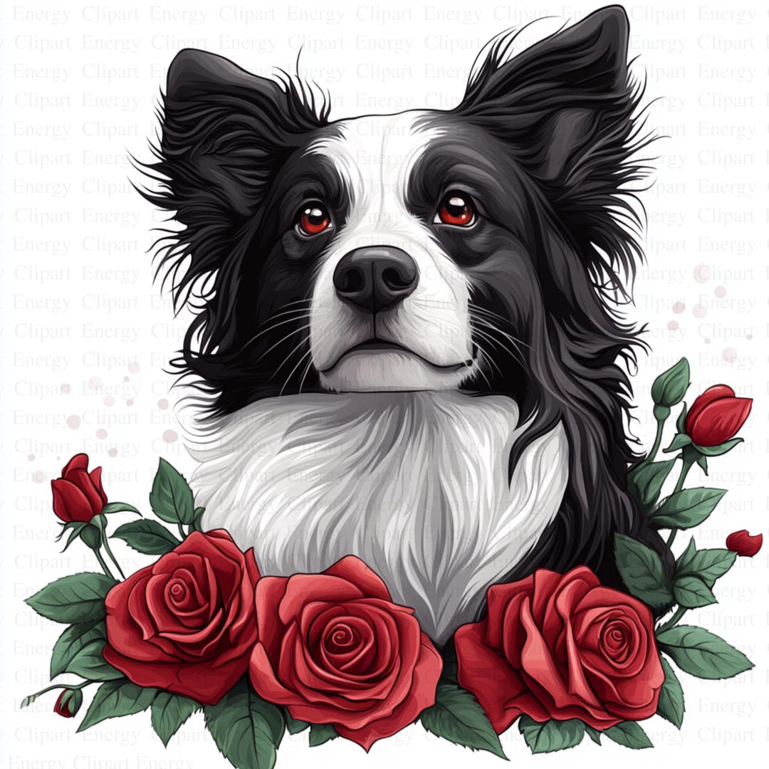 Border Collie With Rose Clipart | 5 High Quality Jpg's | Digital ...