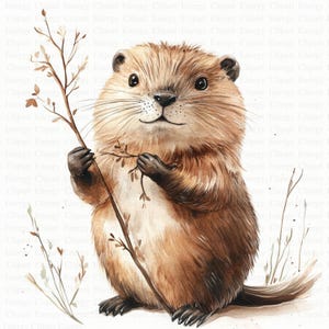 Beaver Clipart | 5 High Quality JPG's | Digital Download | Funny Woodland Critter | Cute Forest Animal Art |  Card Making