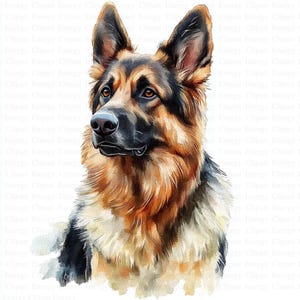 German Shepherd Clipart | 5 High Quality JPGs | Digital Download | Shepherd Dog | Printable Watercolor Clipart | Paper Craft | Junk Journals