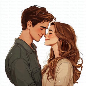 Love Couple Clipart | 5 High Quality JPGs | Digital Download | Art | Lovers | Romantic Teens | Printable Watercolor Clipart | Paper Craft