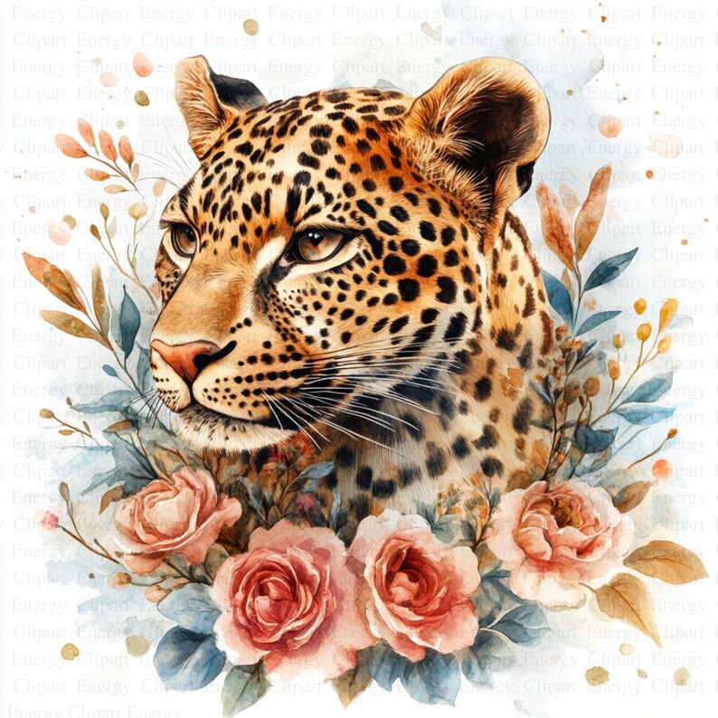 Floral Leopard Clipart | 5 High Quality Jpgs | Digital Download | Wall ...
