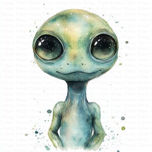Alien Clipart | 5 High Quality JPGs | Digital Download | Junk Journals | Aliens Clipart | UFO | Printable Watercolor Clipart | Paper Craft
