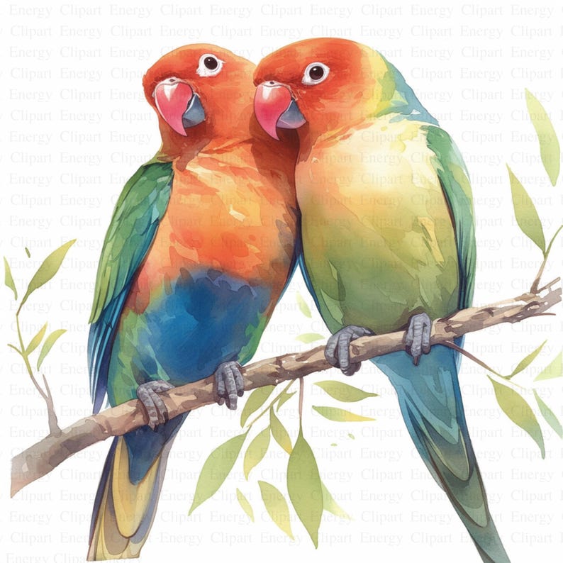 Watercolor Lovebirds Clipart | 5 High Quality Jpg's | Digital Download ...