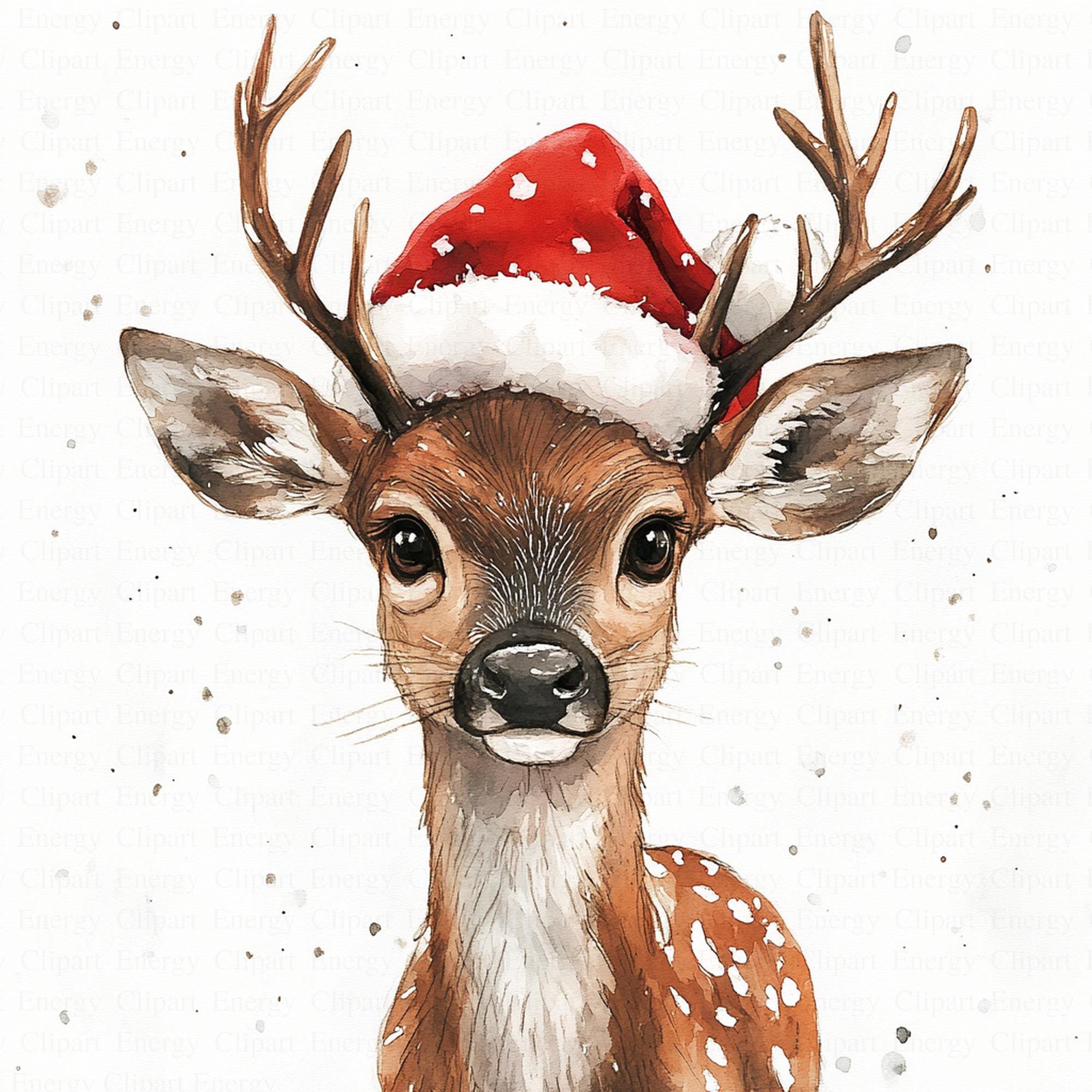 Deer With Santa Hat Clipart | 5 High Quality Jpgs | Digital Download ...