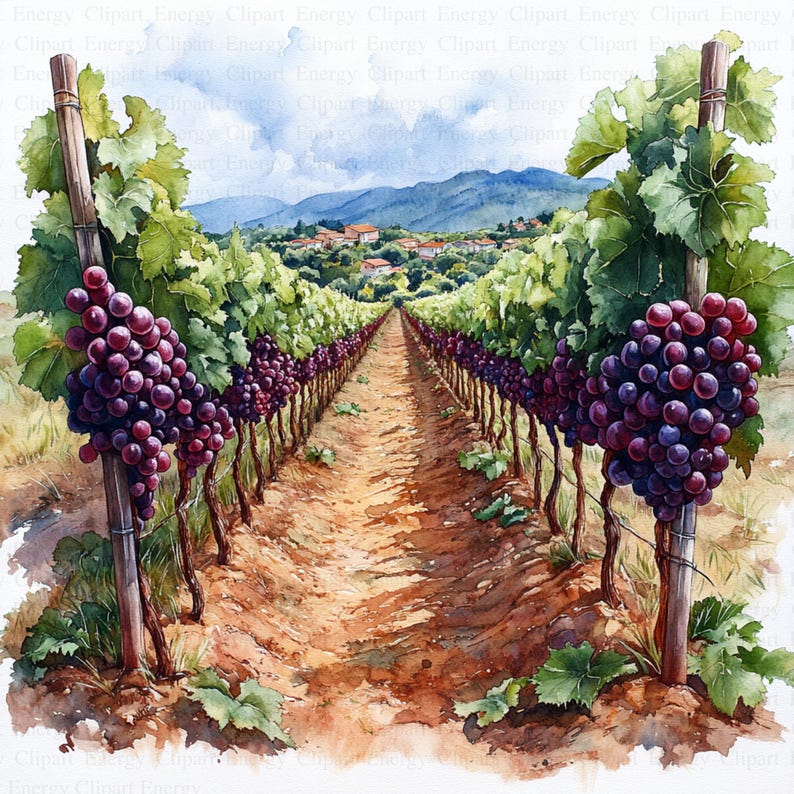 Watercolor Vineyard Clipart | 5 High Quality Jpg's | Digital Download ...