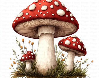 Fantasy Mushroom Clipart | 5 High Quality JPG's | Digital Download | Magical Fungi Art | Whimsical Mushrooms | Forest Clip Art | Printable