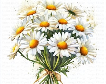 Daisies Bouquet Clipart | 5 High Quality JPGs | Digital Download | Daisy Clipart | Printable Watercolor Clipart | Paper Craft | Junk Journal