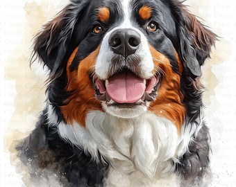 Bernese Mountain Dog Clipart | 5 High Quality JPG&#39;s | Digital Download | Pet Art | Dog Clipart | Watercolor Cliparts | Mixed Media