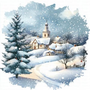 Christmas Trees Clipart | 5 High Quality JPGs | Digital Download | Christmas Landscape | Printable Watercolor Clipart | Paper Craft | Art