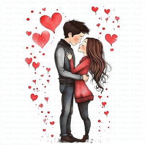 Love Couple Clipart | 5 High Quality JPGs | Digital Download | Lovers | Romantic Teens | Printable Watercolor Clipart | Paper Craft | Art