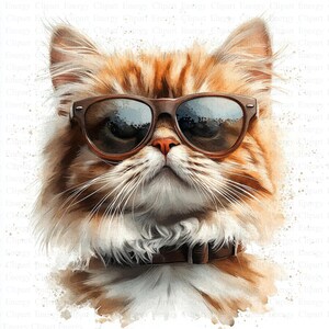 Cool Cats | 5 High Quality JPGs | Digital Download | Art | Rustic Cats Clipart | Cool Kitten | Printable Watercolor Clipart | Paper Craft