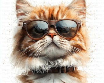 Cool Cats | 5 High Quality JPGs | Digital Download | Art | Rustic Cats Clipart | Cool Kitten | Printable Watercolor Clipart | Paper Craft
