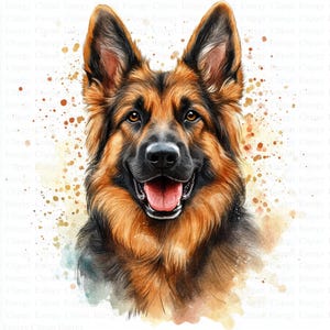 German Shepherd Clipart | 5 High Quality JPGs | Digital Download | Junk Journals | Shepherd Dog | Printable Watercolor Clipart | Paper Craft