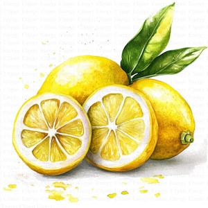 Imágenes prediseñadas de limones / 5 archivos JPG de alta calidad / Descarga digital / Frutas cítricas / Frutas de verano / Limón de acuarela / Arte imprimible / Paquete de imágenes prediseñadas
