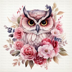 Floral Owls Clipart | 5 JPGs de alta qualidade | Download digital instantâneo | Arte de berçário | Planejador digital | Aquarela | Criação de cartões | Registro no diário