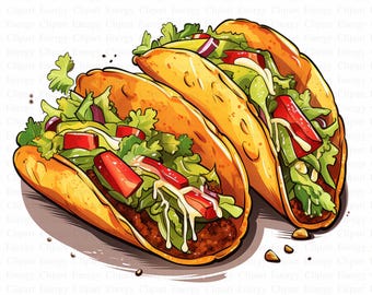 Tacos Clipart | 5 High Quality JPG's | Digital Download | Tacos Graphics | Fast Food Illustrations | Cute Tacos Art | Scrapbook Images