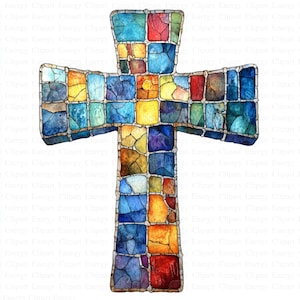 Clipart di croci in vetro colorato / 5 JPG di alta qualità / Download digitale / Arte religiosa della croce / Clipart di croci decorative / Immagini clipart
