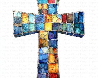 Stained Glass Cross Clipart | 5 High Quality JPG's | Digital Download | Religious Cross Art | Decorative Cross Clipart | Clipart Pictures